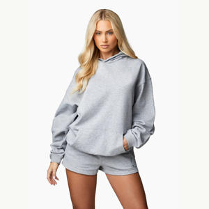Fabricant OEM 65% coton 35% polyester gris clair chiné recharge poignets côtelés surdimensionnés sweat à capuche pour femme respirant - Product Image 4