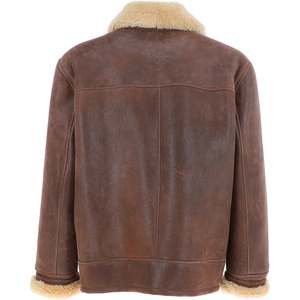 Veste en cuir d'agneau pour homme, veste de vol décontractée avec fermeture éclair, veste bomber en cuir véritable avec fourrure - Product Image 2
