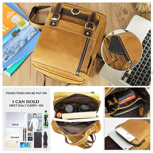 Sac à dos en cuir véritable pour le collège Intérieur multi-poches Outdoor Travel Business Leather Rucksack Bags Casual Sustainable Bags - Product Image 5