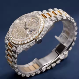 Men's Iced Brilliant Cut VVS Moissanite Automatic Quartz <b>Watch</b> Stainless Steel <b>Case</b> with Glass Dial Fashionable Sport Style - Product Image 3