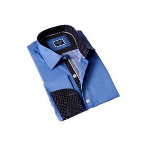 Collar Oxford azul y tapeta en el pecho detallado francés doble gemelos regalo cartón en caja camisa - Product Image 3