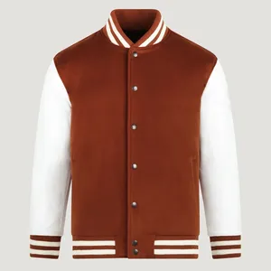 Veste varsity marron pour homme, couleur unie, boutons sur le devant, col rabattu, coupe classique, style décontracté preppy, vêtement d'automne - Product Image 1