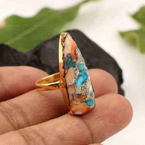 Bague en pierres précieuses turquoise en cuivre huître naturelle 10x30mm de long trillion 925 bijoux bohème en argent sterling fête à la mode - Product Image 2