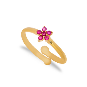 Rubis Pierre Fleur Conception Bague Réglable Turc En Gros 925 Bijoux En Argent Sterling - Product Image 1