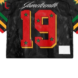 Amarican Football Practice Mesh T-Shirt for <b>Men</b> Oversized <b>Cropped</b> <b>Top</b> with Short Sleeves Printed Logo Jersey - Product Image 4