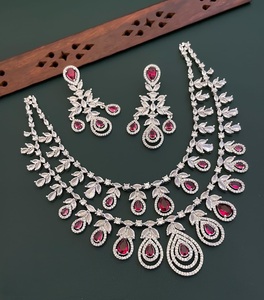 Luxe américain diamant Look ensemble Double couche collier boucles d'oreilles élégant en laiton pour la fête de mariage CZ Zircon diamant cadeau de mariage - Product Image 5
