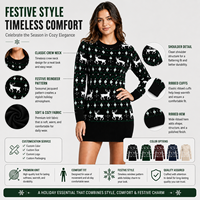 Robe pull de Noël pour femme, motif renne jacquard, tricot rouge, robe de Noël, tricot d'hiver, vêtements de fête, OEM personnalisé, vente en gros