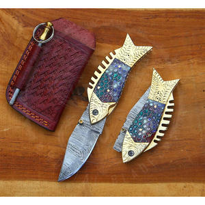 Couteau pliant de poche en acier Damas fait main, best-seller, magnifique design OEM, verrouillage arrière, lame pliable de chasse allemande - Product Image 4