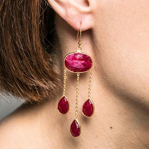 Últimos pendientes de plata de ley sólida 925, piedras preciosas de rubí rojo, ajuste de bisel en forma de corte ovalado, Pendientes colgantes largos, joyería - Product Image 4