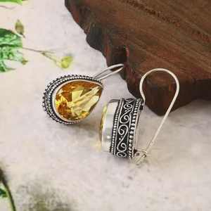 Pendientes de Citrino Hechos a Mano, Gema en Forma de Pera, Joyería de Plata de Ley para Mujer, Regalo Elegante y de Lujo - Product Image 5