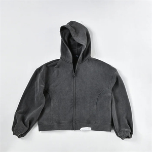 Sudadera con Capucha Unisex Personalizada con Cierre, Estilo Vintage, Lavado Ácido, Corte Cuadrado, Felpa Francesa - Product Image 1