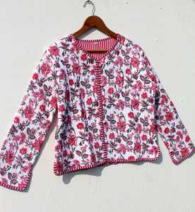 เสื้อแจ็คเก็ตผ้าควิลท์แขนยาวคอวีทำด้วยมือของผู้หญิงผ้าฝ้ายพิมพ์ลายดอกไม้มีกระดุมด้านหน้าสองด้านระบายอากาศได้ดี - Product Image 4