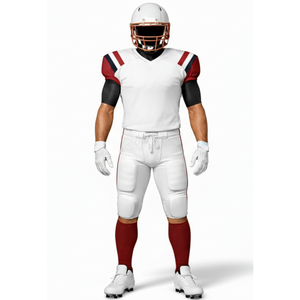 Custom logo American <b>Football</b> Uniform <b>White</b> Crimson Performance Jersey & Reinforced Padded Game Pant Team Sportswear OEM - Product Image 2