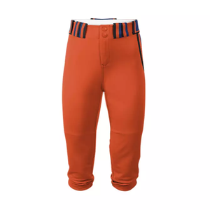 Men's Orange Baseball Pants With Blue Stripe Waistband Button <b>Fly</b> Tapered Fit All Seasons Solid Color Polyester Sport Wear - Product Image 1