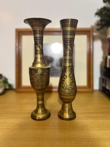 Vintage Brass Flower <b>Vase</b> with Floral <b>Engraving</b> Elegant Decorative Pair for Home or Office Decor - Product Image 5