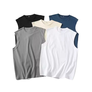 T-shirts d'été sans manches pour hommes, personnalisables avec logo, en coton tricoté respirant, écologiques, coupe ample, décontractés, sportifs, à capuche, commande en gros - Product Image 1