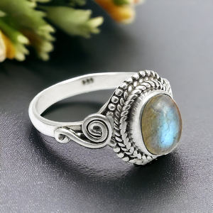 แหวนรูปไข่หินอัญมณีลาบราดอไรต์ธรรมชาติสีเงินสเตอร์ลิง925ทำด้วยมือสำหรับงานแต่งงานงานปาร์ตี้เครื่องประดับขายส่ง - Product Image 2