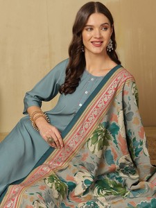 Mujeres étnicas Regular Pure Silk Kurta con pantalones y con Dupatta indio Pakistán traje Salwar kameez traje - Product Image 2