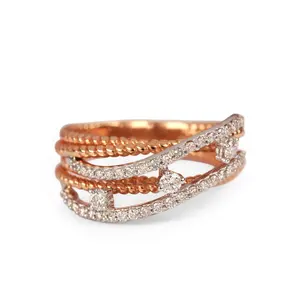 High Quality Solid 18k Rose Gold Natural Pave Diamond Twisted Design Engagement Band Ring Wholesale Fine Jewelry Manufacturer