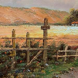 20 \ "X 24 \" pitture ad olio dipinte a mano di arte arte classica disegno del campo in stile Art déco blu incorniciato arte della parete per il soggiorno - Product Image 3