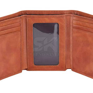 Porte-cartes en cuir avec logo personnalisé, vente chaude, prix de gros, portefeuille en cuir à trois volets, couleur unie - Product Image 6