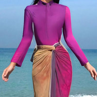 Maillot de bain islamique de luxe avec protection UV, burkini à blocs de couleur, tenue de bain modeste pour femmes musulmanes