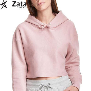 เสื้อฮู้ดตัวสั้นสำหรับผู้หญิงเสื้อฮู้ดแบบสวมหัวคอตตอน100% โลโก้ตามสั่ง - Product Image 1