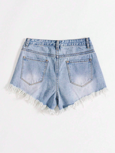 Pantalones cortos de verano de cintura alta con borde peludo Premium, pantalones cortos de mezclilla de pierna corta con diseño callejero para mujer Bale - Product Image 3