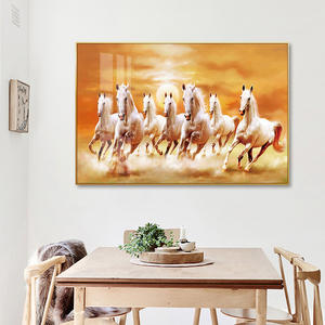 Großformatiges Luxus-Wandbild mit Sieben Galoppierenden Pferden, Stilleben-Malerei, Vastu Feng Shui Dekoration auf Porzellan, Papier und Aluminium - Product Image 2
