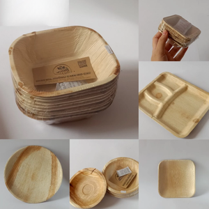 Assiettes carrées en feuille d'arec de 1 pouce |   Assiettes jetables en feuille d'arec carrées, brunes, de taille standard - Product Image 3