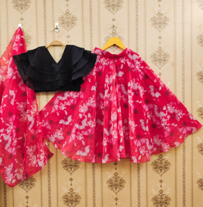 Shoryam Fashion, el Más Vendido, Lehenga Choli Étnico Rojo con Flores para Niñas, de Poliéster, Largo hasta el Suelo |   Nuevo y Moderno para Fiestas - Product Image 1