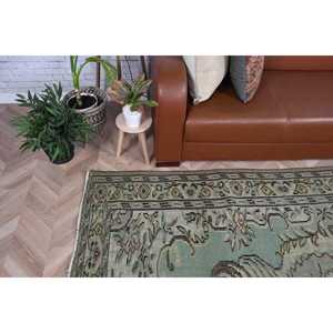 Tapis turc vintage, tapis de 5,8 x 8,8 pieds, tapis en laine vert brun avec motifs de plantes et d'arbres - Product Image 3