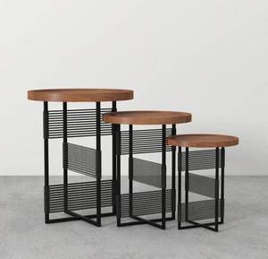 Ensemble de meubles de salon au design moderne chinois ensemble de table basse et de table ronde en bois et métal 3 pièces pour Diwali - Product Image 2