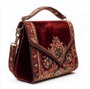 Elaborate jewel-toned leather bag with heavy <b>pearl</b> and stone embroidery. Available at wholesale prices. - Product Image 3