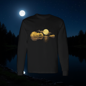 T-shirt à manches longues pour guitaristes avec motif de réflexions acoustiques de la lune sur le lac, produit promotionnel - Product Image 3