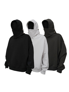 Pull cagoule à capuche pour hommes 100% coton noir blanc gris à capuche personnalisé brodé sérigraphie cagoule Double sweat à capuche - Product Image 3