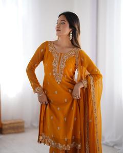 Dernier costume de pantalon de travail en fil de faux georgette et pantalon de travail en fil de faux georgette avec Dupatta - Product Image 2