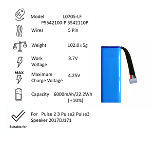 Аккумулятор литий-полимерный Pulse2 <span class=keywords><strong>3</strong></span>, 6000 мАч, L0705-LF P5542100-P 5542110P для колонок Pulse <span class=keywords><strong>2</strong></span> <span class=keywords><strong>3</strong></span>, Pulse2, Pulse3, 2017DJ171 - Product Image 3