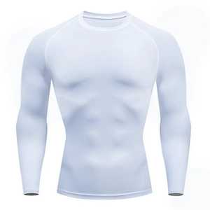 Chemise de compression pour homme, manches longues, spandex, polyester, col rond, respirante, coupe ajustée, vêtements de sport - Product Image 1