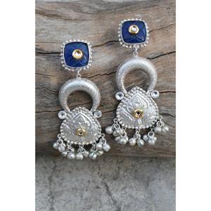 new design traditional handmade 2025 silver look alike brass stone stud <b>hoop</b> beads earing <b>for</b> girls and women - Product Image 2
