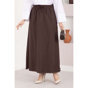 Comfortable <b>Elastic</b> Waist Pocket Detail Straight <b>Skirt</b> Breathable Chiffon Nylon Spandex Coffee Color XS Embroidered Technique - Product Image 2