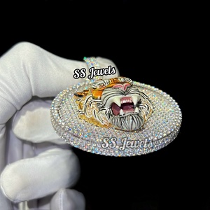 16ct กลมสุกใสตัดในแล็บ3D เพชรปลูกหัวเสือเหรียญเคลือบจี้925เงินไอซ์ออก VVS สร้อยคอที่มีเสน่ห์บนใบหน้า3D - Product Image 5