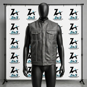 Gilet en cuir PU pour homme, style motard, col montant, fermeture éclair, couleur unie, vêtement d'extérieur pour l'automne, vente en gros - Product Image 1