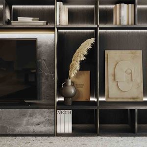 Luxury Italian Style Living Room Furniture Set Modern Wooden Backlit LED Bookshelf Glass Cabinet Wall Unit <b>TV</b> <b>Stand</b> Sofa Combo - Product Image 3