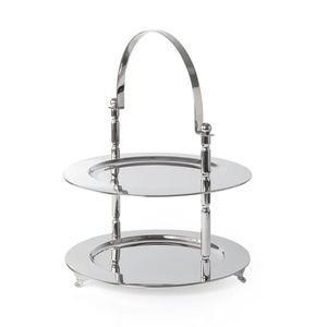 Soporte de servicio de plata de dos niveles con asa Bandeja de exhibición de postres de metal elegante para fiestas Bodas y decoración del hogar Soporte de alimentos - Product Image 1