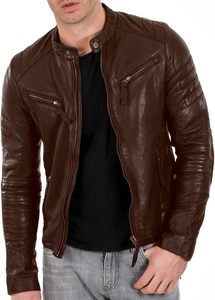 Chaqueta de cuero de temporada de invierno para hombre de mezcla de lana Premium, chaqueta impermeable de cuero genuino personalizada con atractivo de motorista elegante para hombre - Product Image 4