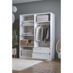 Armoire moderne Terra à 4 portes et 2 tiroirs, écologique, autoportante, avec 5 étagères, grande armoire de rangement pour chambre à coucher, armoire en bois - Product Image 3