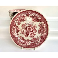 Assiette à dîner en porcelaine rouge classique de haute qualité, série des années 1970, écologique, passe au lave-vaisselle, faite à la main, motif floral d'oiseaux, kraft