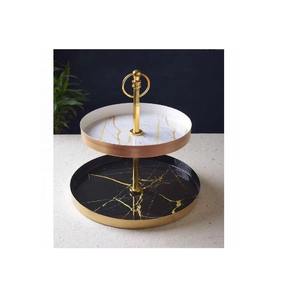 Trendy Style Black and White Two-Tiered Metal Serving Platter Fabulous Quality with <b>Stand</b> and Metal Handle New Arrival - Product Image 4