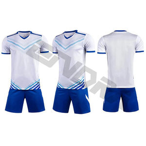 Conjunto de Jersey de fútbol de manga corta, 100% poliéster, hecho a medida, Kit de ropa deportiva de fútbol, uniformes de fútbol de Color azul y blanco - Product Image 4